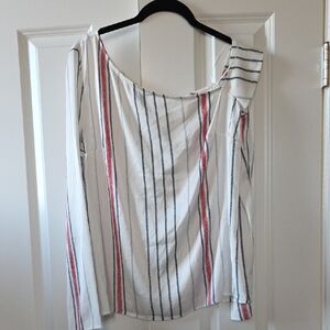 Express White Blouse with Navy And Red Stripes